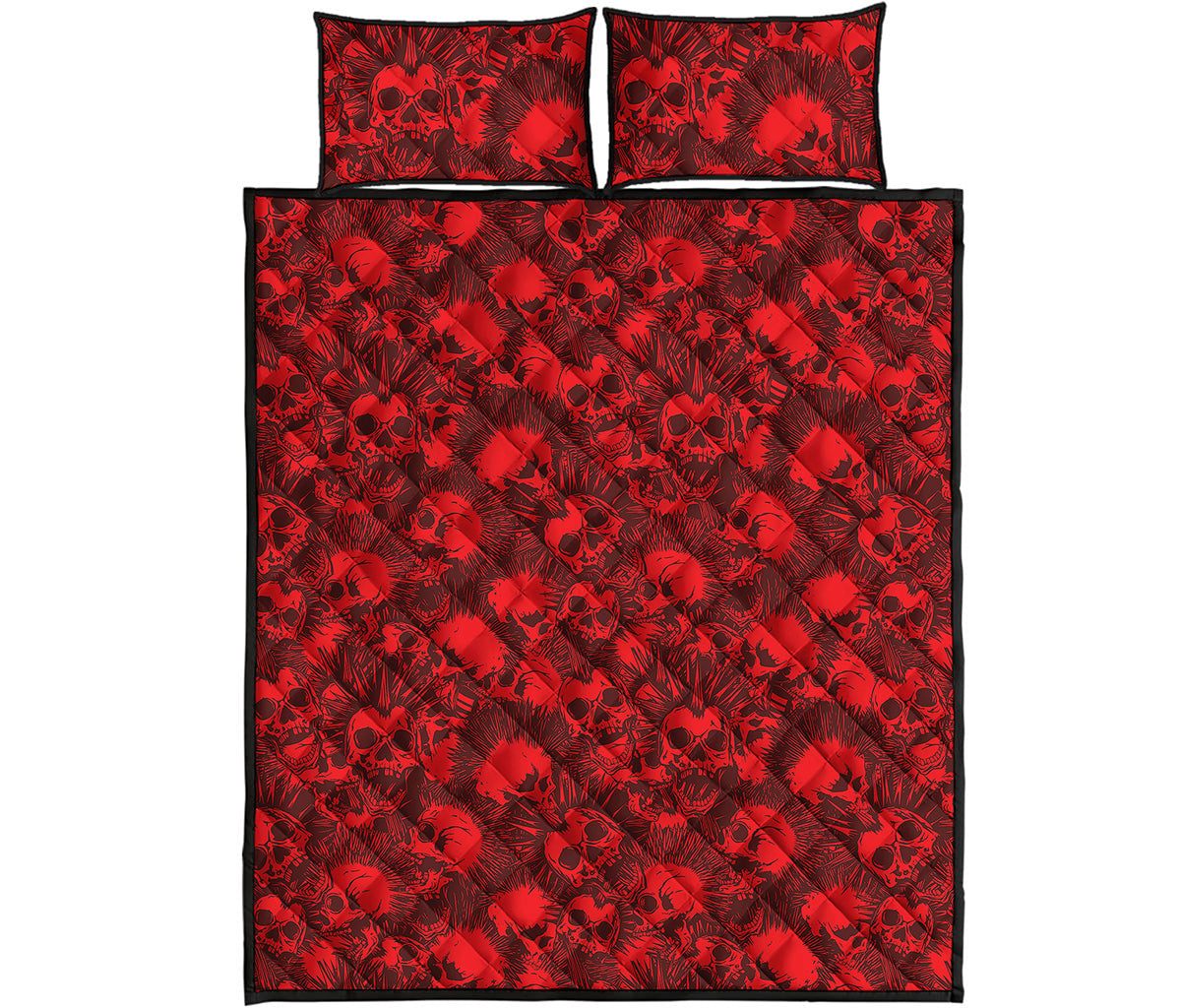 Red Punk Skull Pattern Print Quilt Bed Set