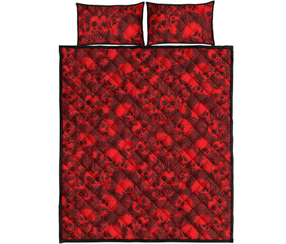 Red Punk Skull Pattern Print Quilt Bed Set