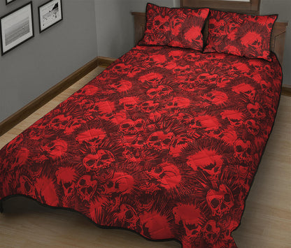 Red Punk Skull Pattern Print Quilt Bed Set