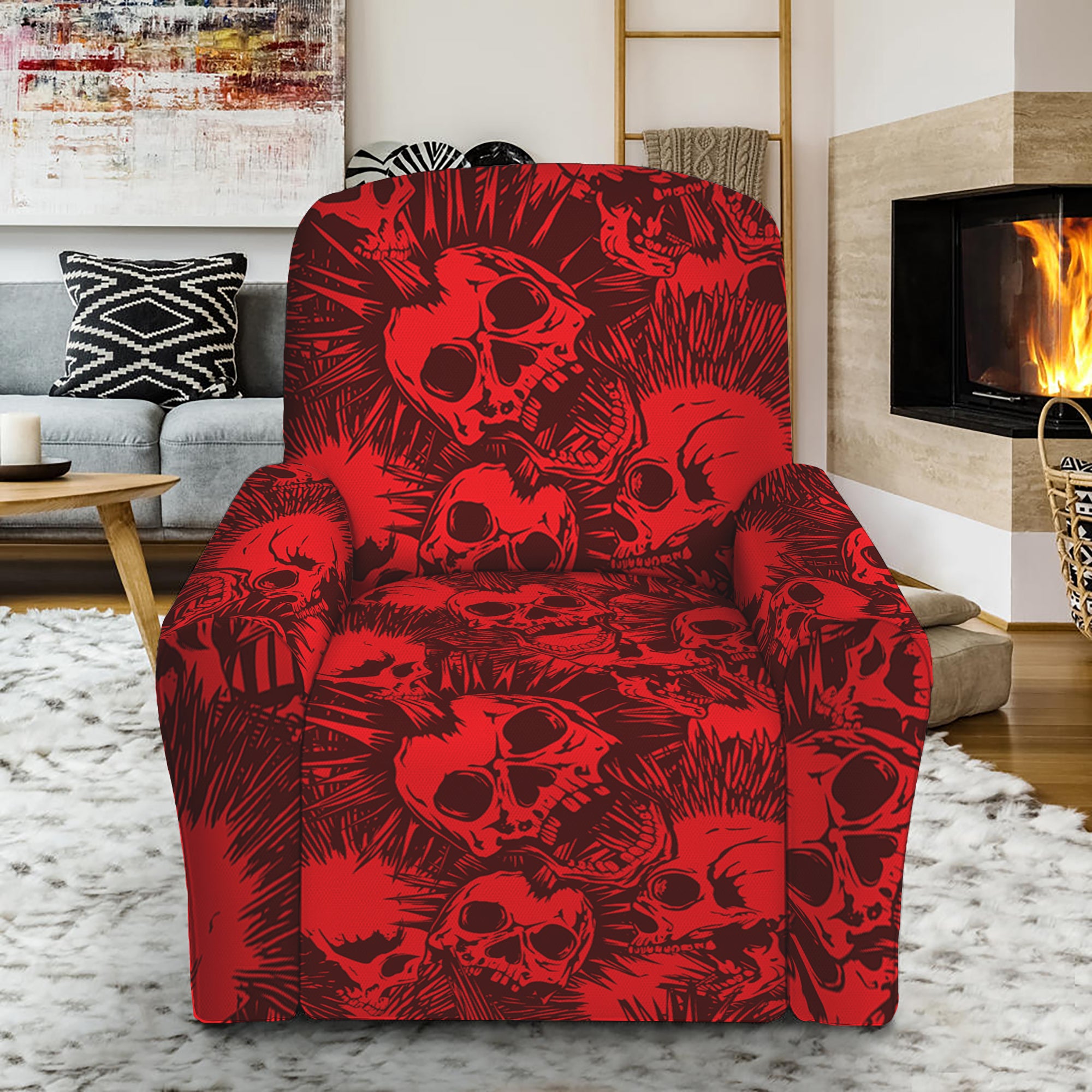 Red Punk Skull Pattern Print Recliner Slipcover