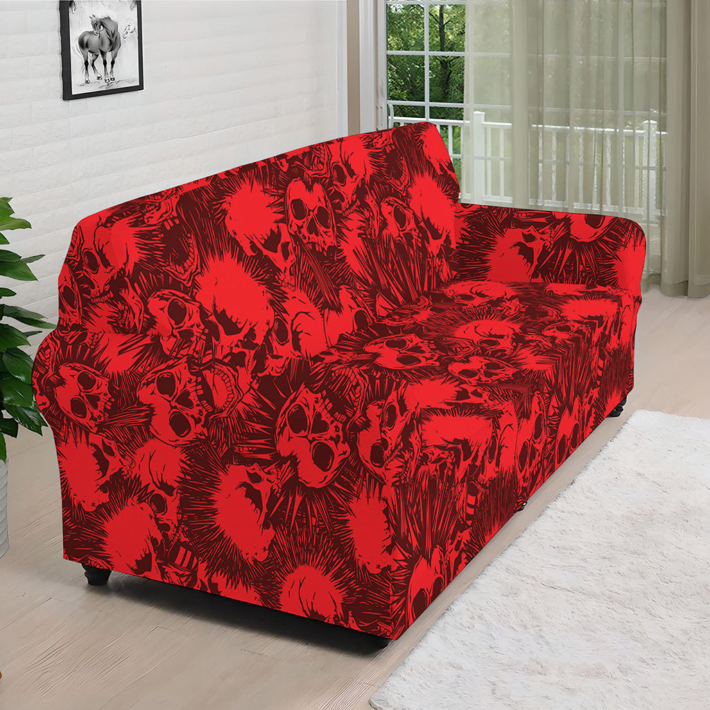 Red Punk Skull Pattern Print Sofa Cover