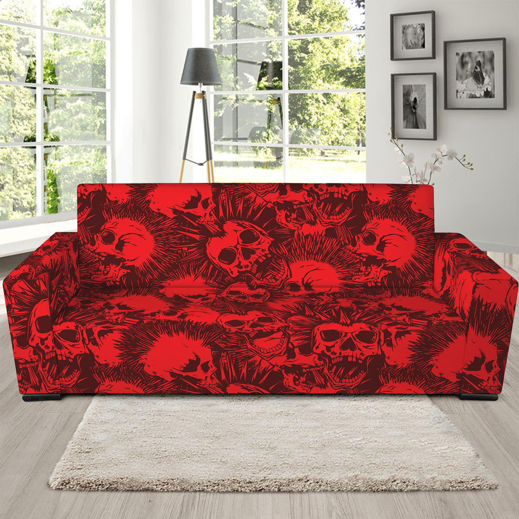 Red Punk Skull Pattern Print Sofa Slipcover