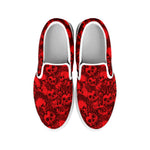 Red Punk Skull Pattern Print White Slip On Shoes