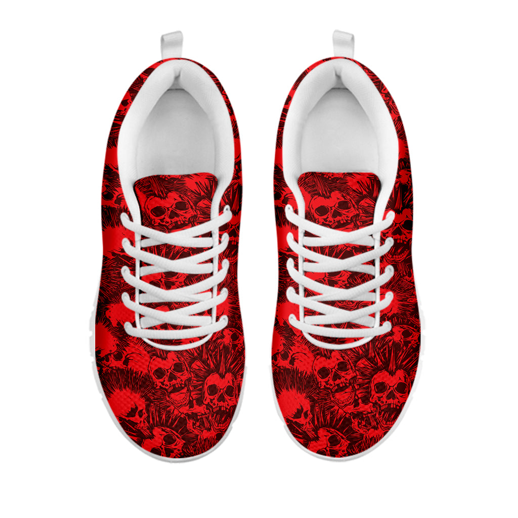 Red Punk Skull Pattern Print White Sneakers