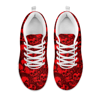 Red Punk Skull Pattern Print White Sneakers