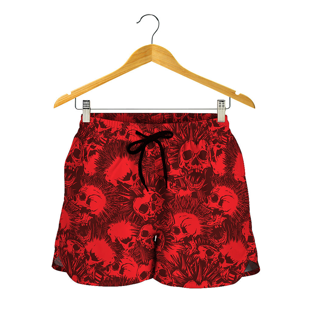 Red Punk Skull Pattern Print Women's Shorts