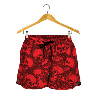 Red Punk Skull Pattern Print Women's Shorts