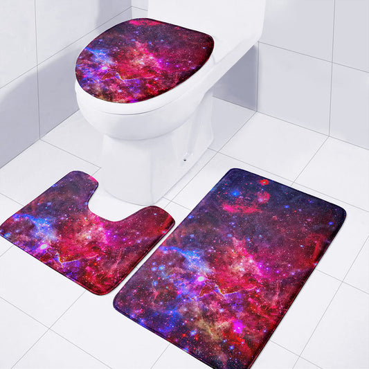 Red Purple Nebula Galaxy Space Print 3 Piece Bath Mat Set