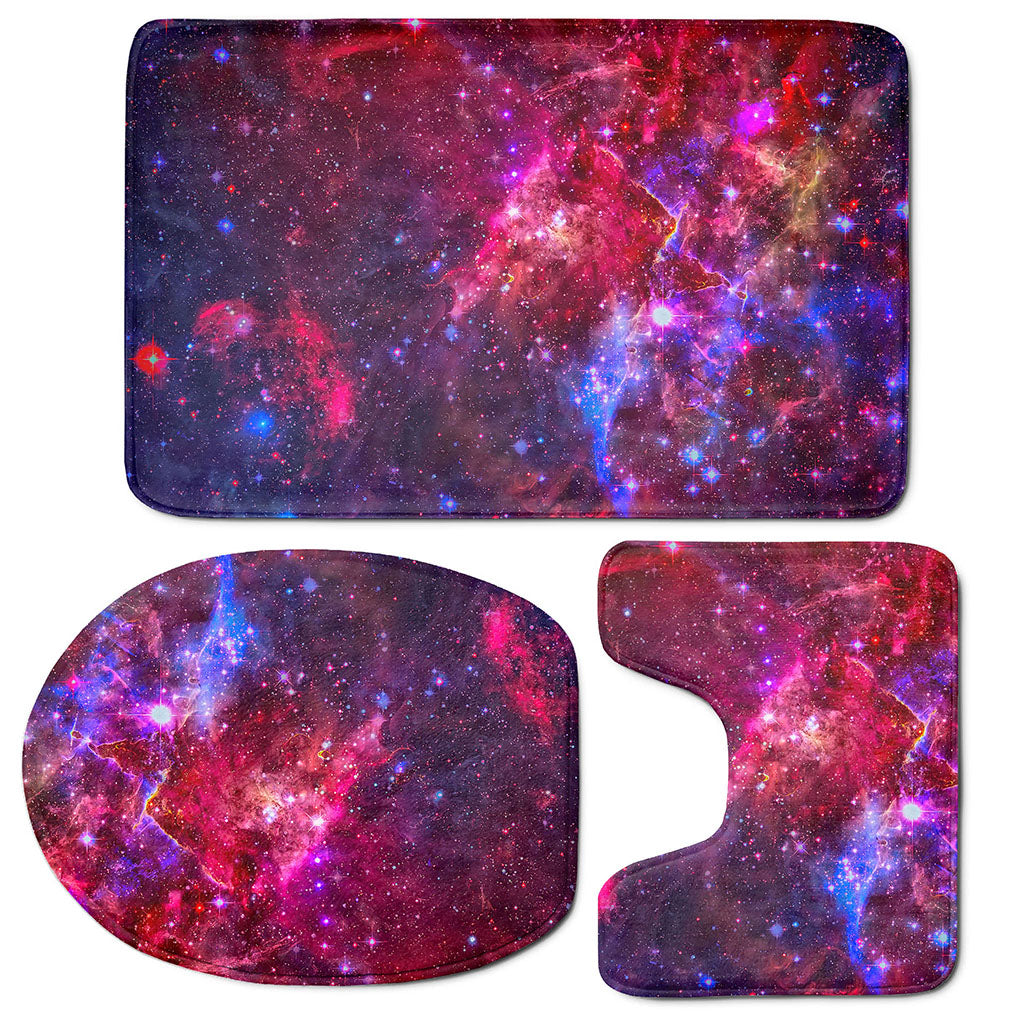 Red Purple Nebula Galaxy Space Print 3 Piece Bath Mat Set