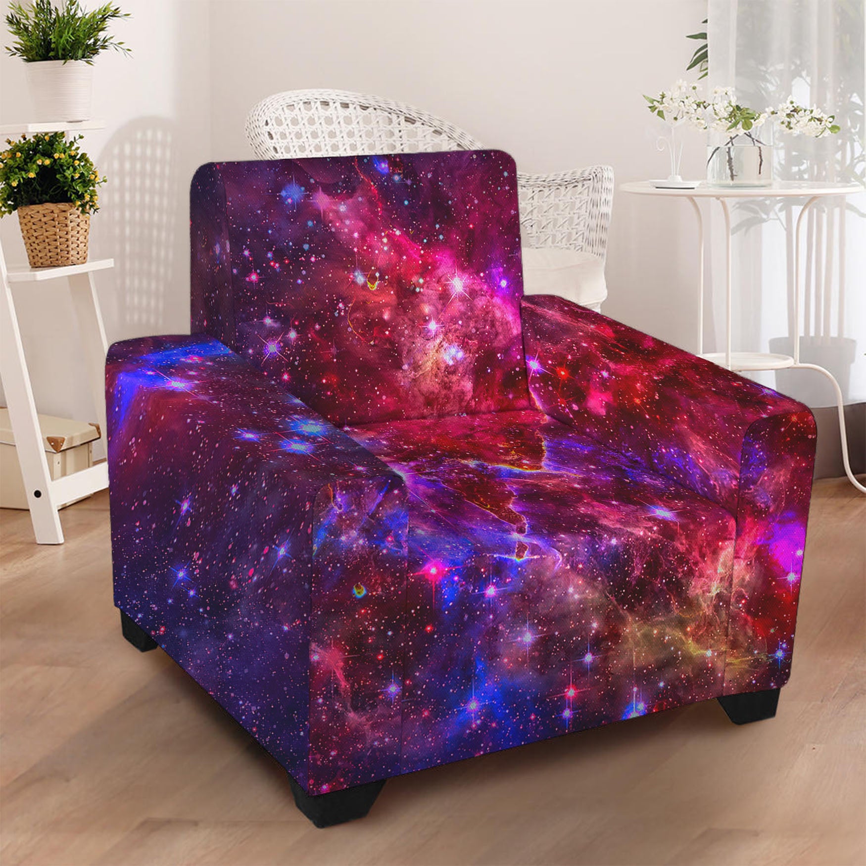 Red Purple Nebula Galaxy Space Print Armchair Slipcover