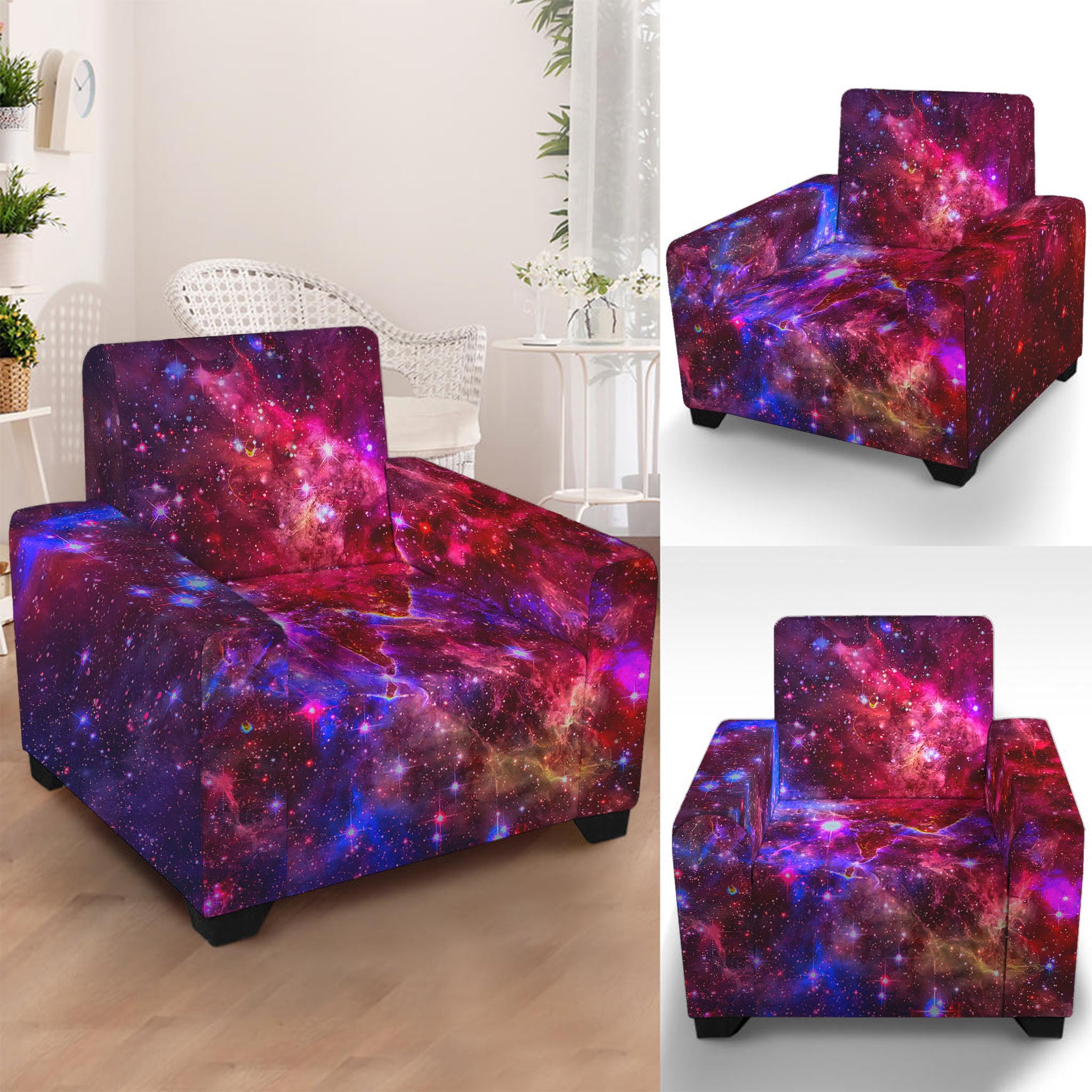 Red Purple Nebula Galaxy Space Print Armchair Slipcover