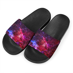 Red Purple Nebula Galaxy Space Print Black Slide Sandals