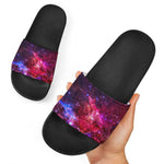 Red Purple Nebula Galaxy Space Print Black Slide Sandals