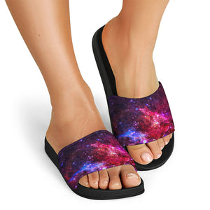 Red Purple Nebula Galaxy Space Print Black Slide Sandals