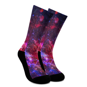 Red Purple Nebula Galaxy Space Print Crew Socks