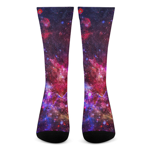 Red Purple Nebula Galaxy Space Print Crew Socks