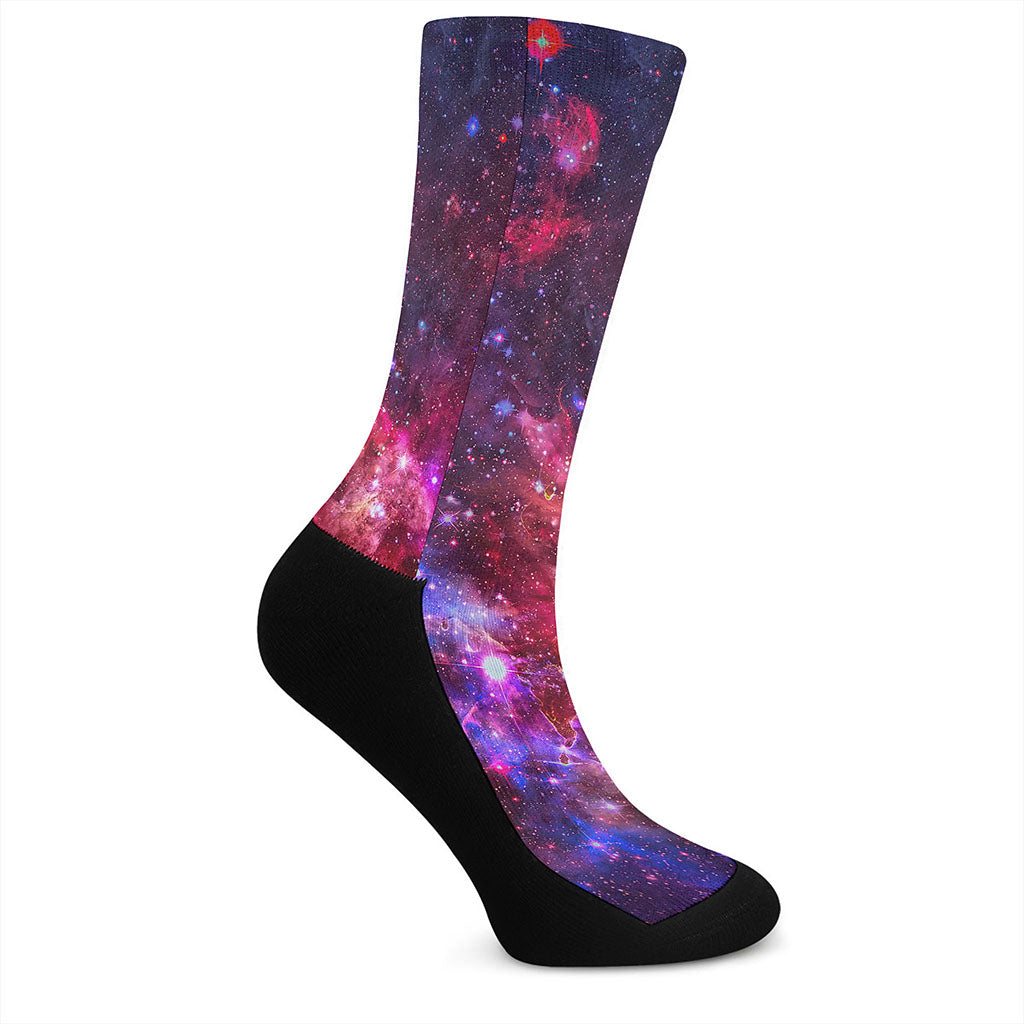 Red Purple Nebula Galaxy Space Print Crew Socks