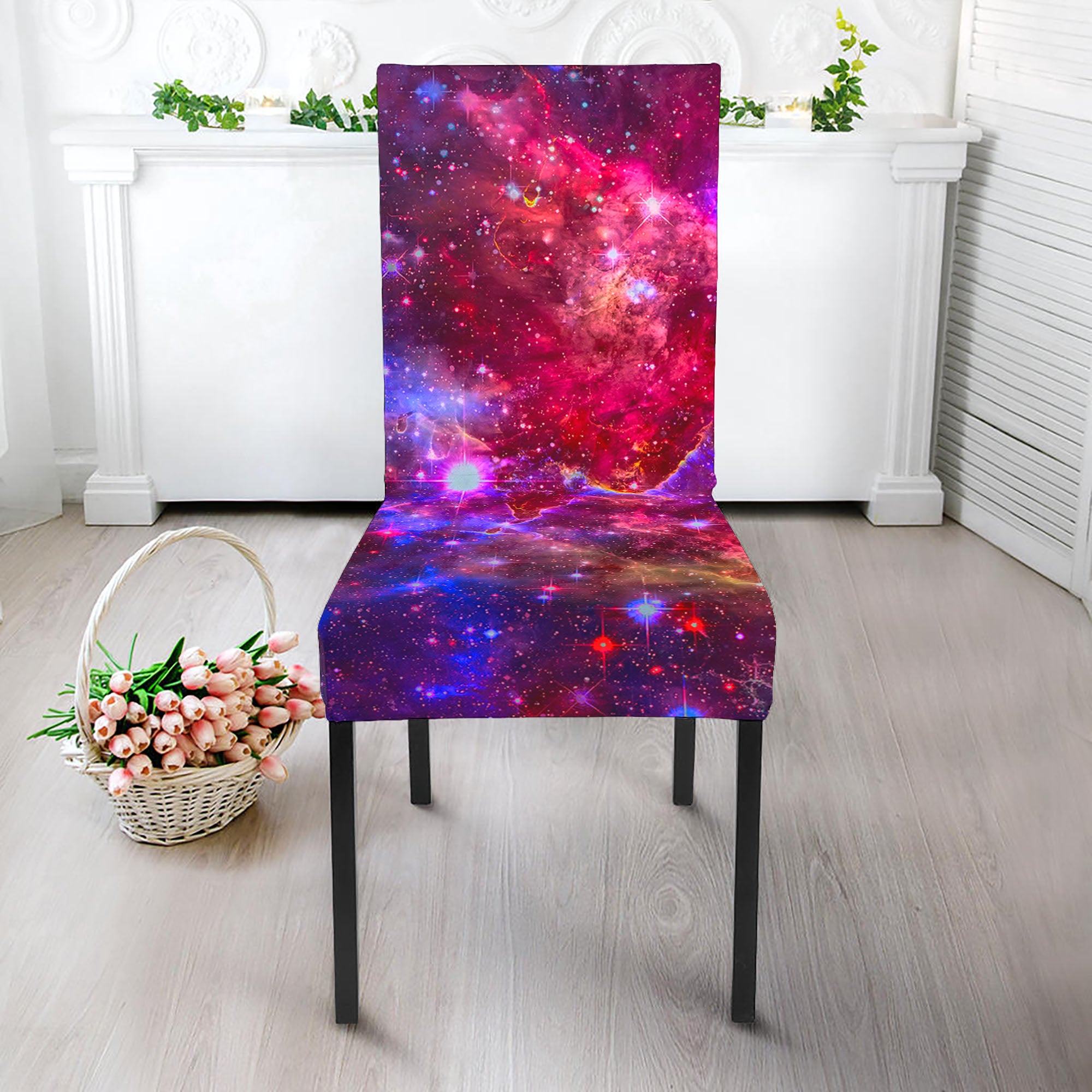 Red Purple Nebula Galaxy Space Print Dining Chair Slipcover