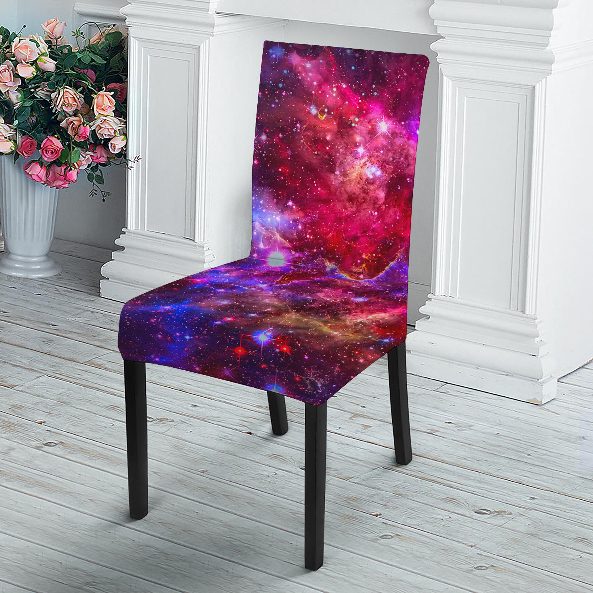 Red Purple Nebula Galaxy Space Print Dining Chair Slipcover