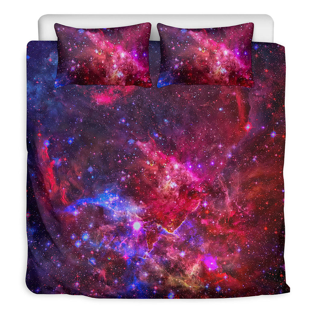 Red Purple Nebula Galaxy Space Print Duvet Cover Bedding Set