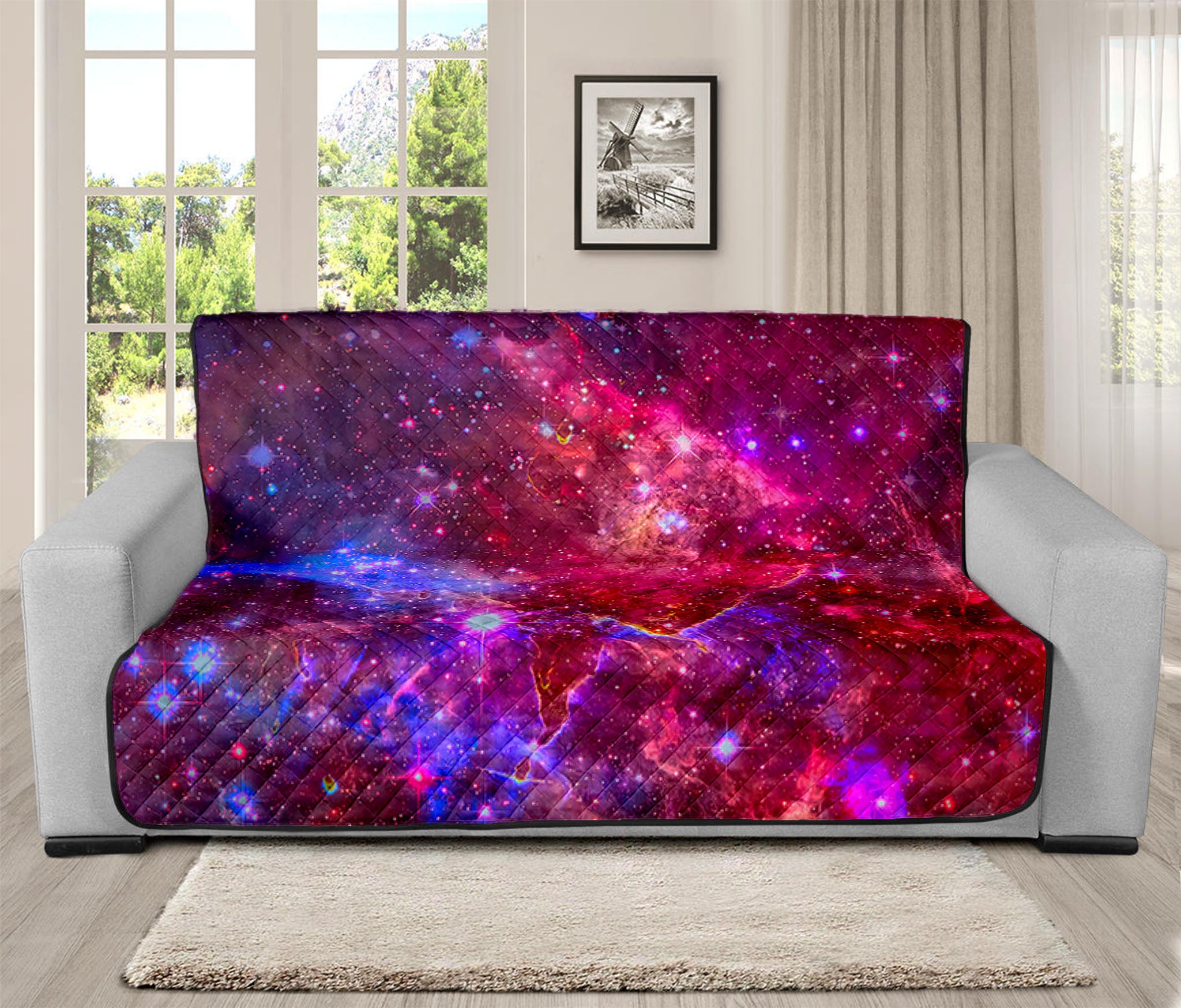 Red Purple Nebula Galaxy Space Print Futon Protector