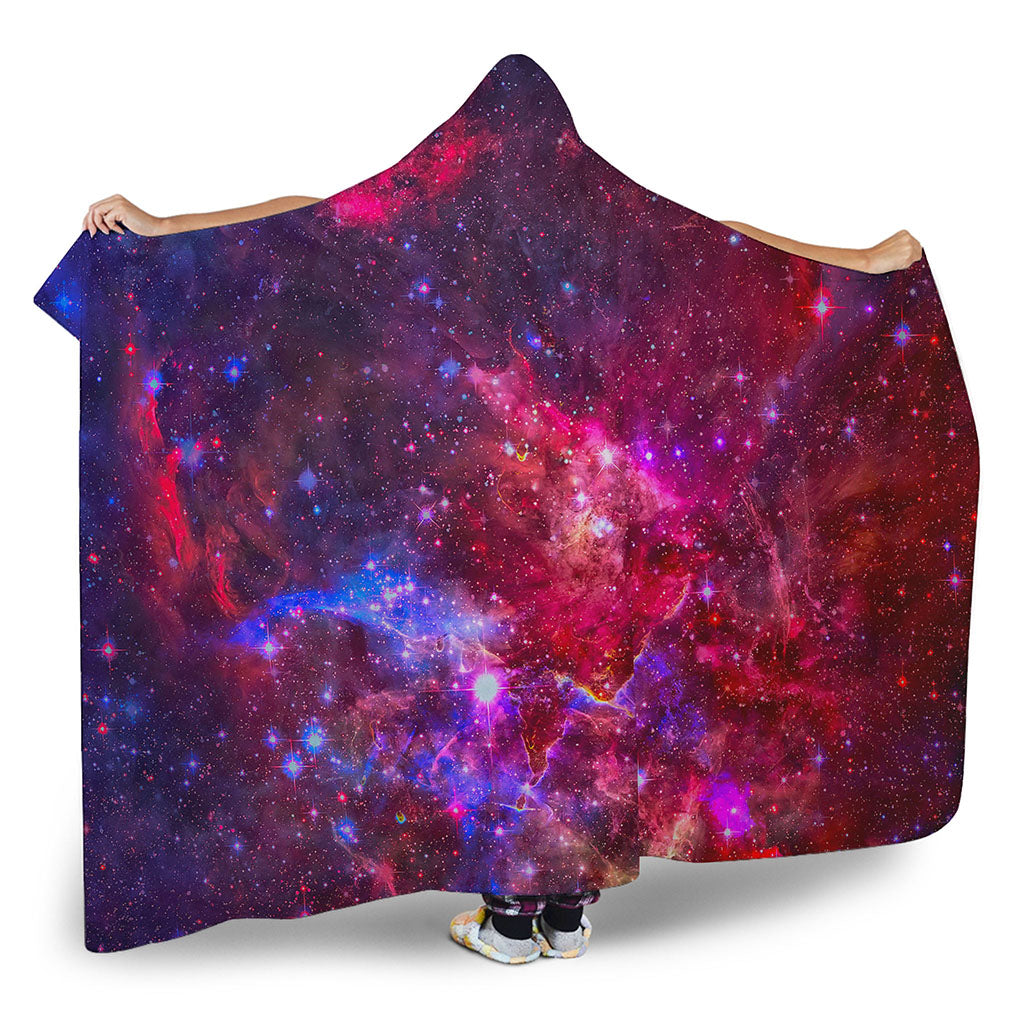 Red Purple Nebula Galaxy Space Print Hooded Blanket