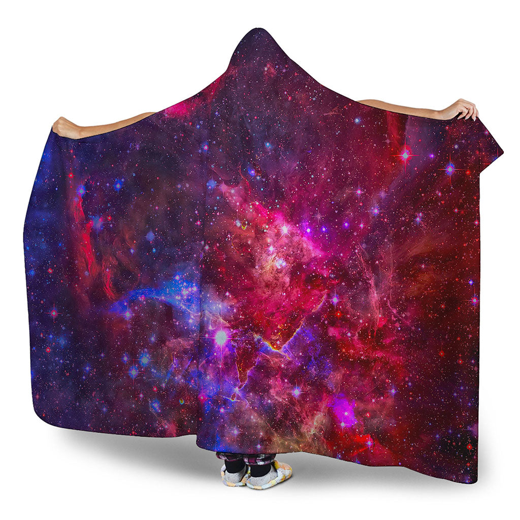 Red Purple Nebula Galaxy Space Print Hooded Blanket