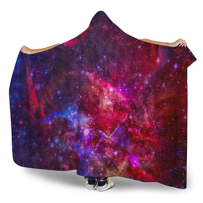Red Purple Nebula Galaxy Space Print Hooded Blanket