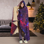 Red Purple Nebula Galaxy Space Print Hooded Blanket