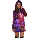 Red Purple Nebula Galaxy Space Print Hoodie Dress GearFrost