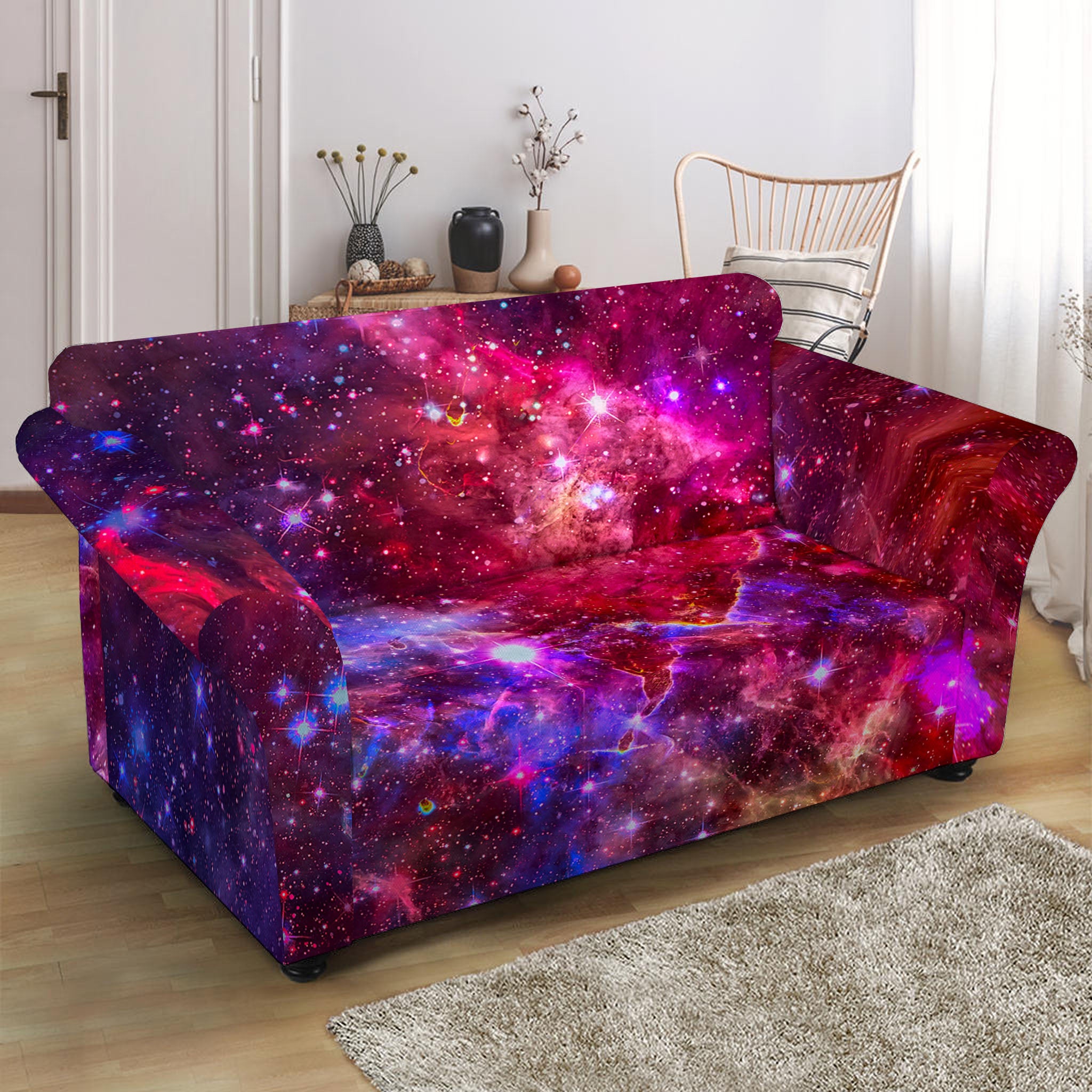 Red Purple Nebula Galaxy Space Print Loveseat Slipcover