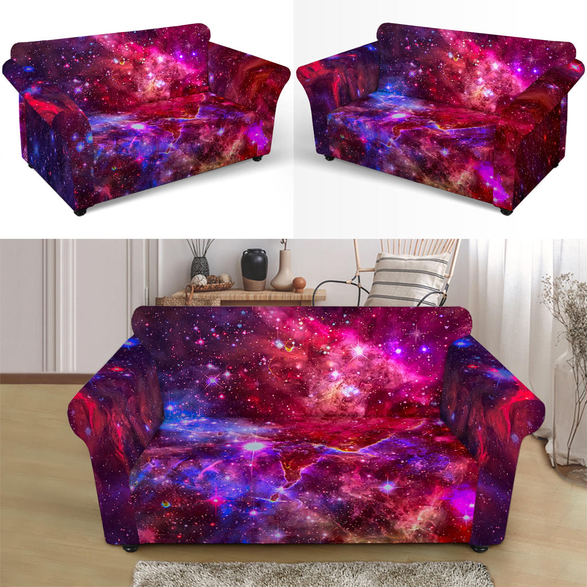 Red Purple Nebula Galaxy Space Print Loveseat Slipcover