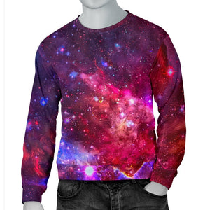 Red Purple Nebula Galaxy Space Print Men's Crewneck Sweatshirt GearFrost