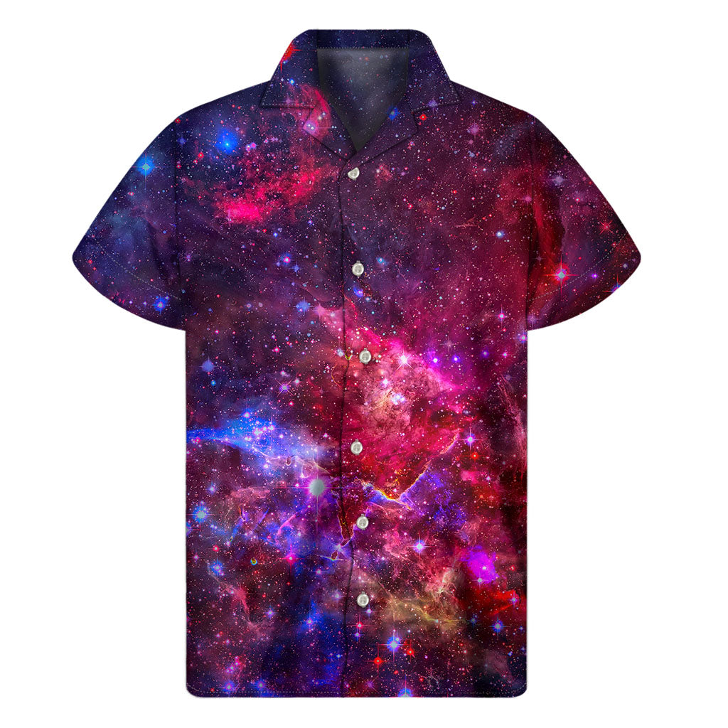Red Purple Nebula Galaxy Space Print Men's Short Sleeve Shirt