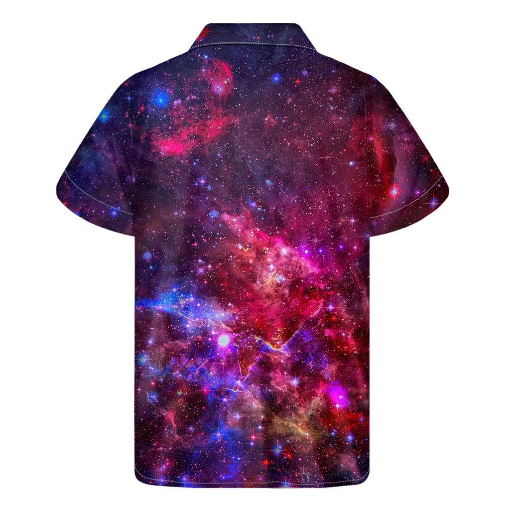 Red Purple Nebula Galaxy Space Print Men's Short Sleeve Shirt