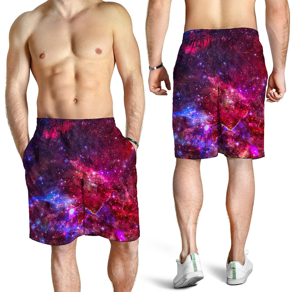 Red Purple Nebula Galaxy Space Print Men's Shorts