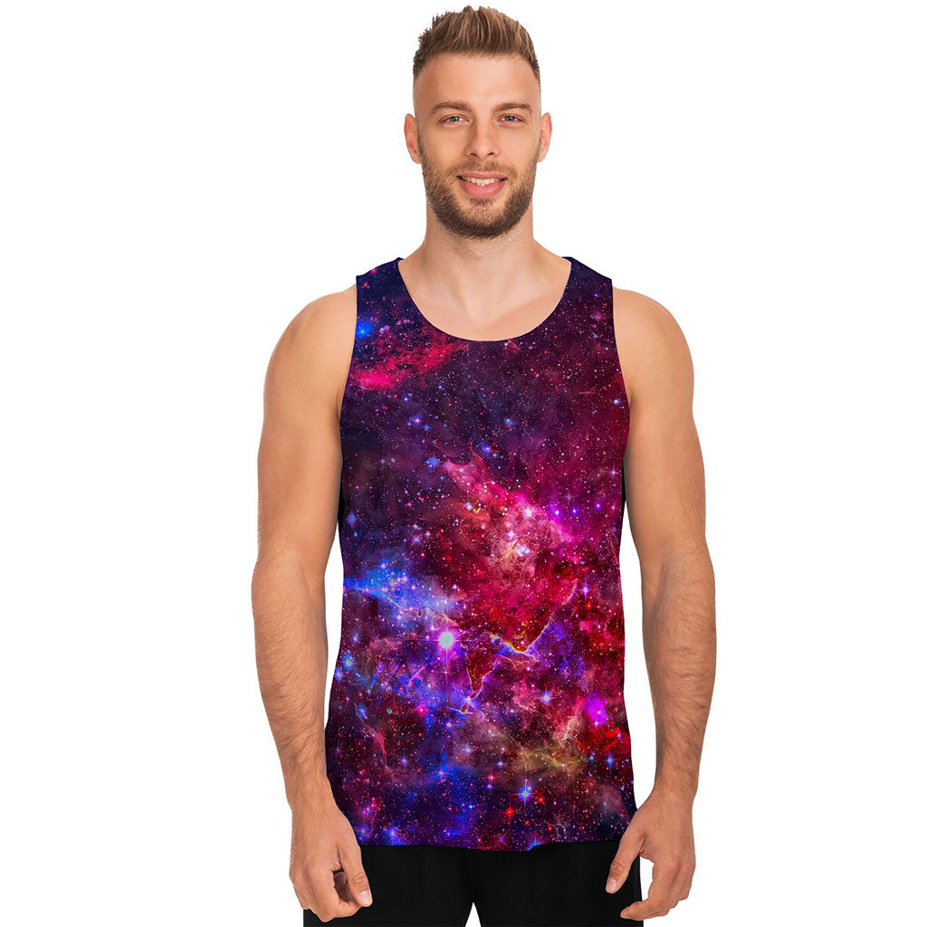 Red Purple Nebula Galaxy Space Print Men's Tank Top