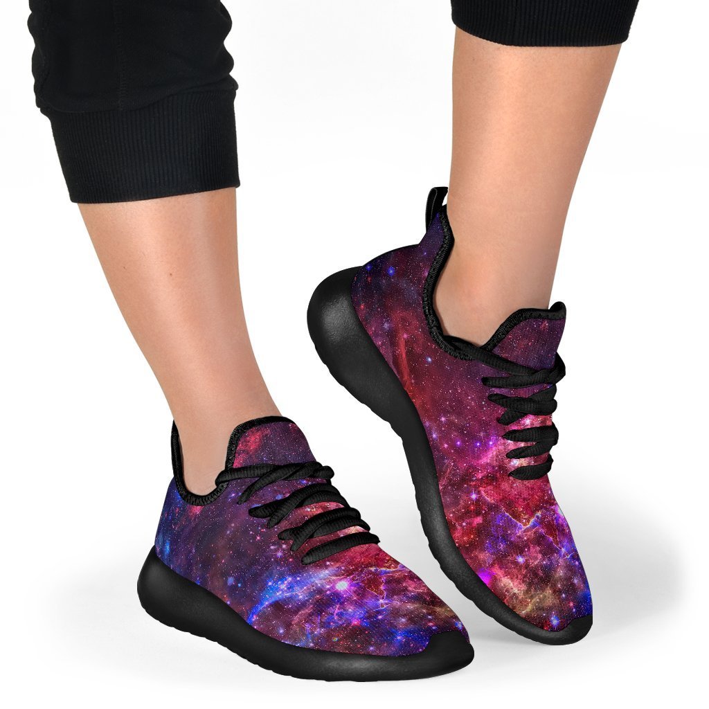 Red Purple Nebula Galaxy Space Print Mesh Knit Shoes GearFrost