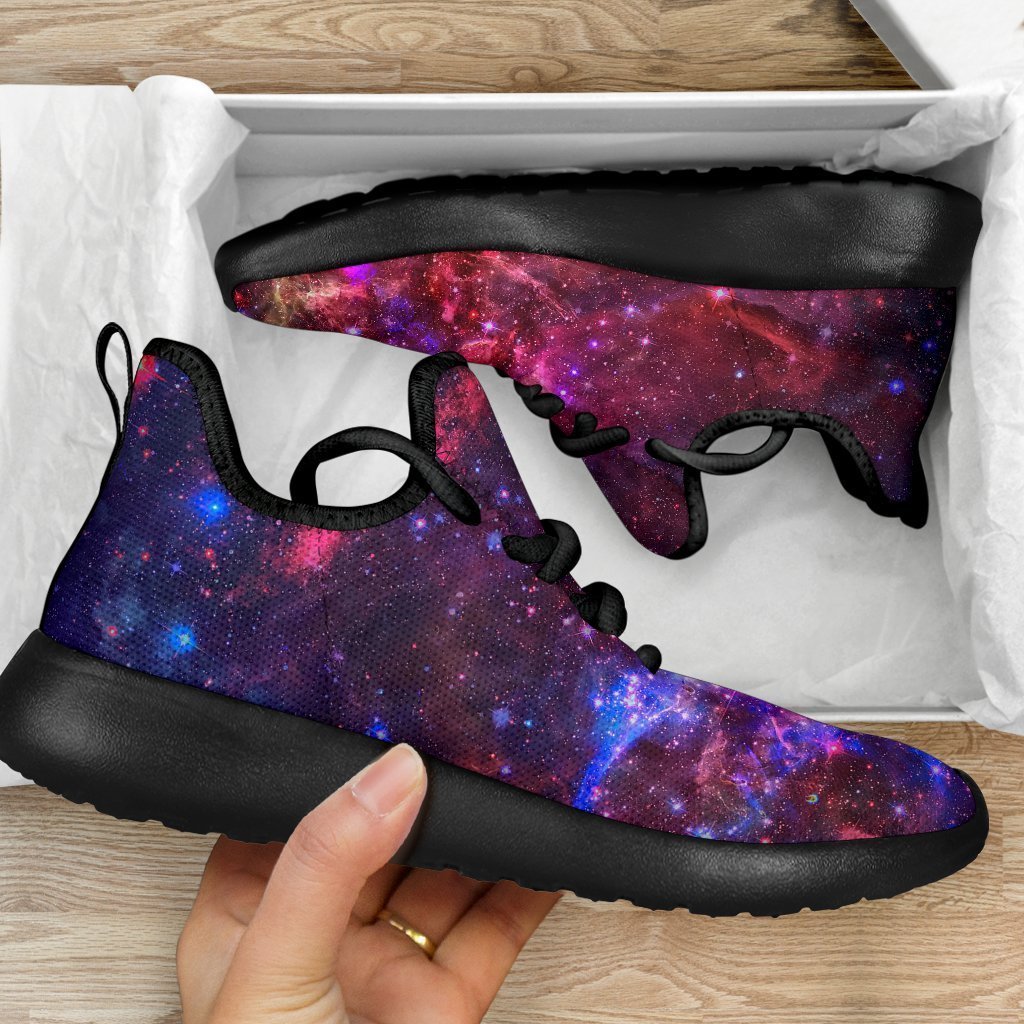 Red Purple Nebula Galaxy Space Print Mesh Knit Shoes GearFrost