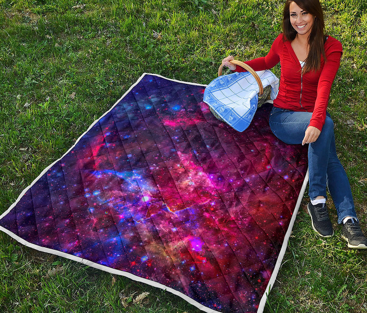 Red Purple Nebula Galaxy Space Print Quilt