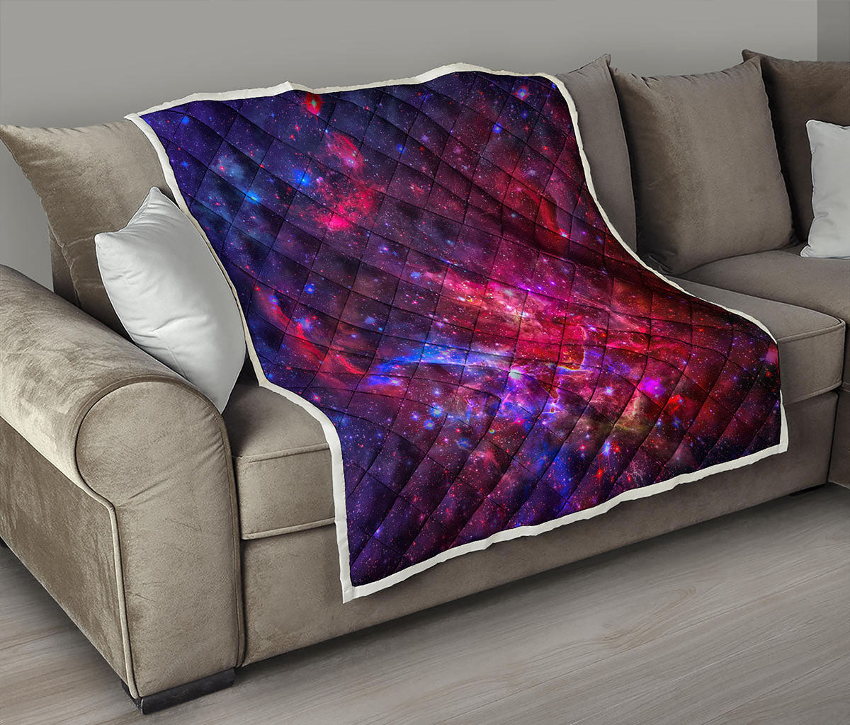 Red Purple Nebula Galaxy Space Print Quilt