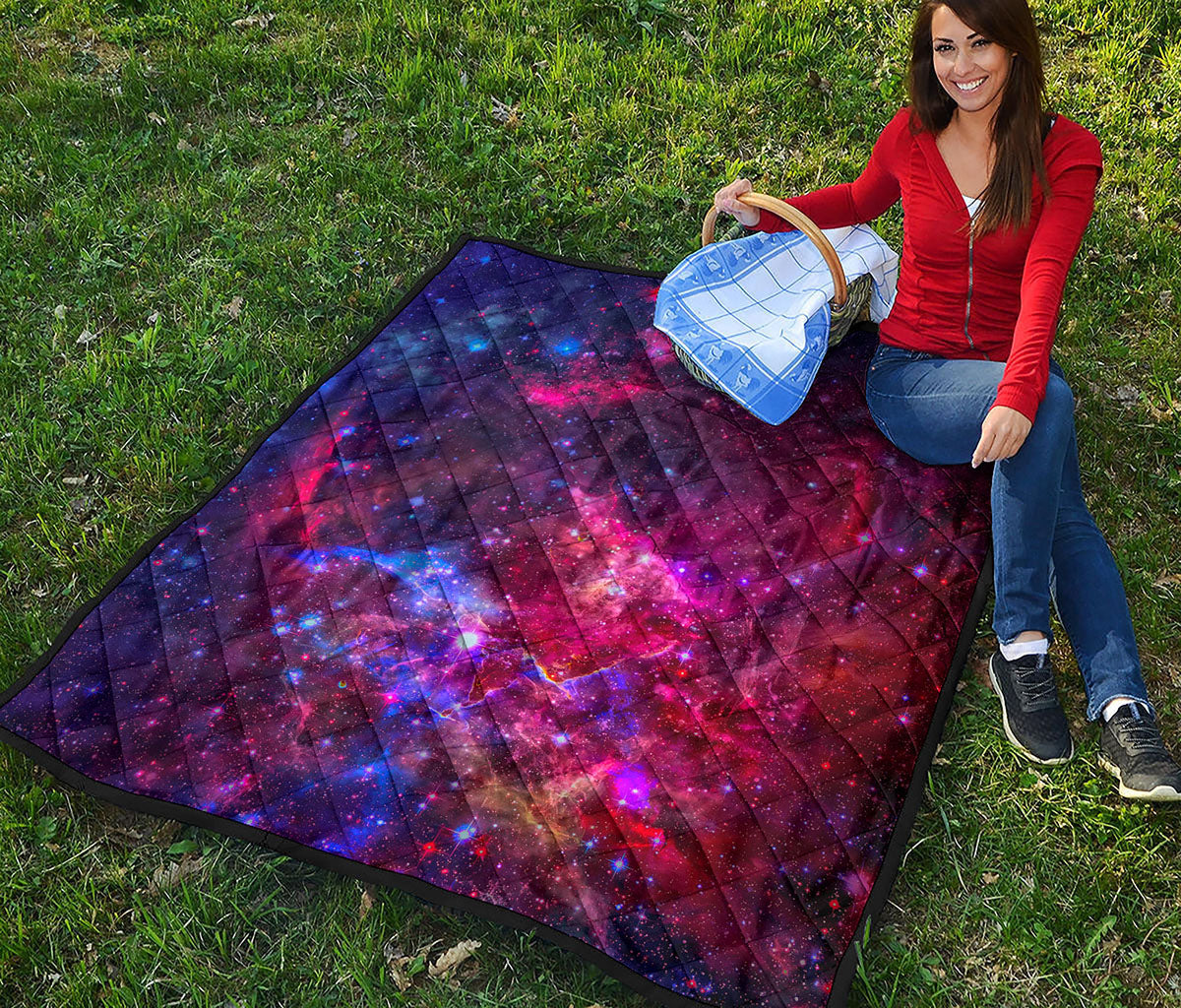 Red Purple Nebula Galaxy Space Print Quilt