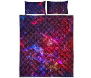 Red Purple Nebula Galaxy Space Print Quilt Bed Set