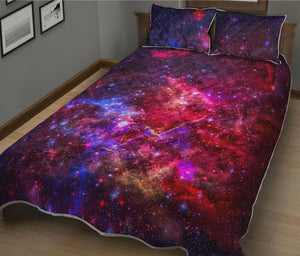 Red Purple Nebula Galaxy Space Print Quilt Bed Set