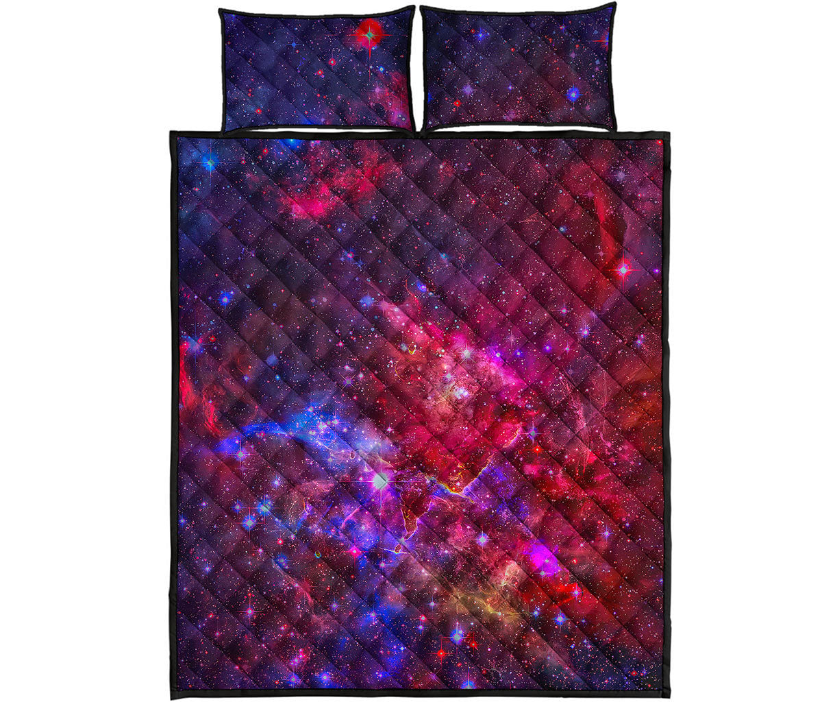 Red Purple Nebula Galaxy Space Print Quilt Bed Set