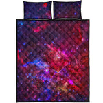 Red Purple Nebula Galaxy Space Print Quilt Bed Set