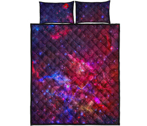 Red Purple Nebula Galaxy Space Print Quilt Bed Set