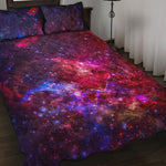 Red Purple Nebula Galaxy Space Print Quilt Bed Set