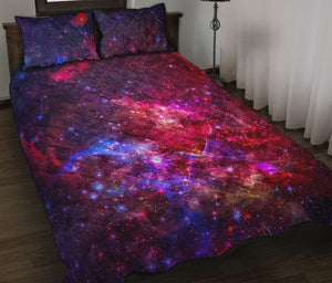 Red Purple Nebula Galaxy Space Print Quilt Bed Set