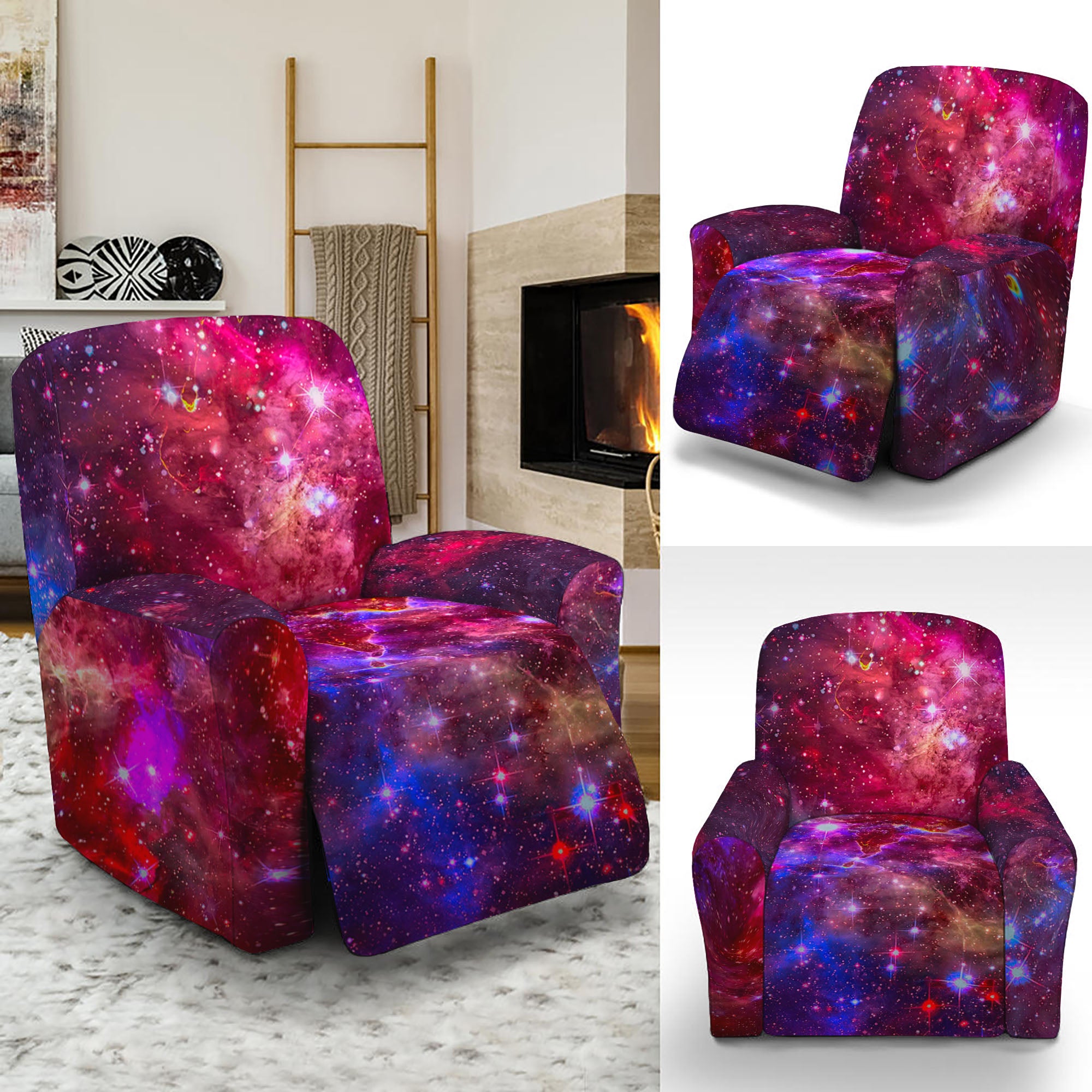 Red Purple Nebula Galaxy Space Print Recliner Slipcover